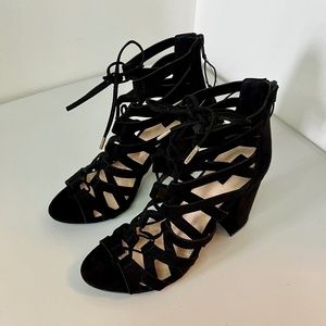 NEW | Black Lace Up Block Heels | 6.5